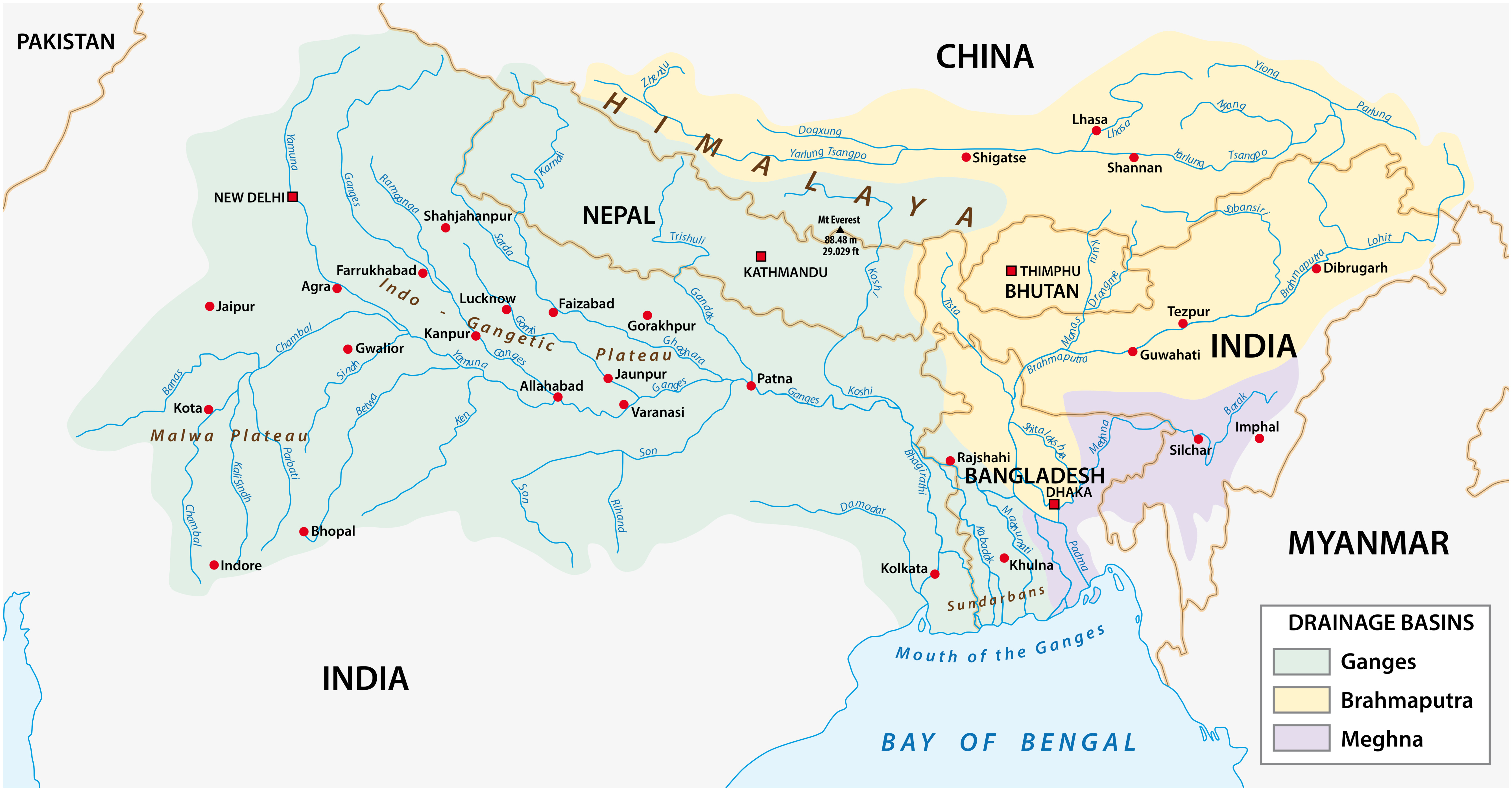 Map of the Himalayan mountain range